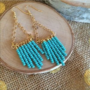 Gold& Turquoise Fringe Earrings